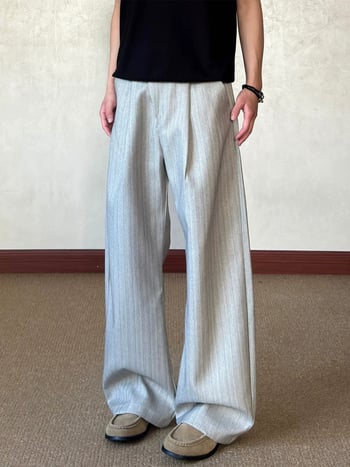 Pantaloni casual pentru bărbați, dungi verticale, croi larg, stil Old Money, vară, croială curată, drapaj
