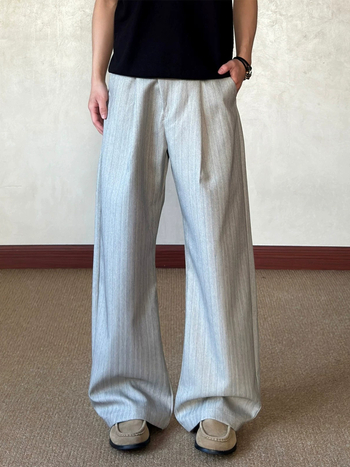 Pantaloni casual pentru bărbați, dungi verticale, croi larg, stil Old Money, vară, croială curată, drapaj