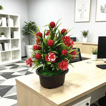 Bonsai artificial cu trandafir în ghiveci, motiv fructe