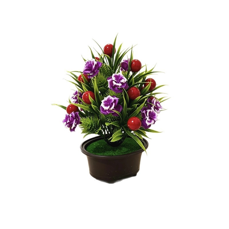 Bonsai artificial cu trandafir în ghiveci, motiv fructe