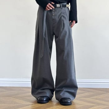 Pantoloni largi, drapați, uni-sex, cu croială în linie evazată, în dungi, plisati, casual pantaloni de costum