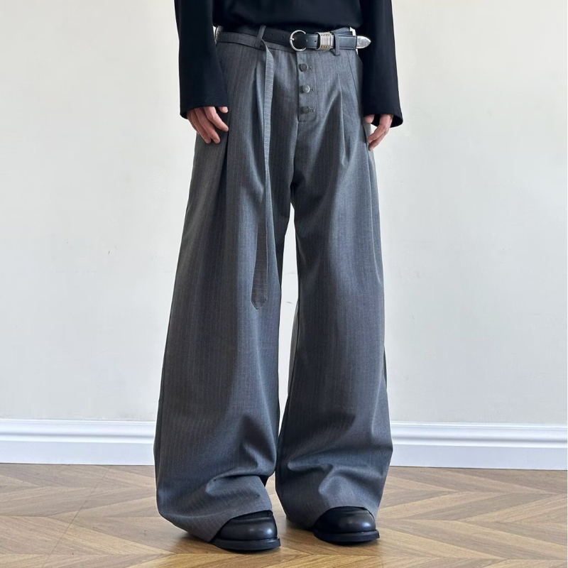 Pantoloni largi, drapați, uni-sex, cu croială în linie evazată, în dungi, plisati, casual pantaloni de costum