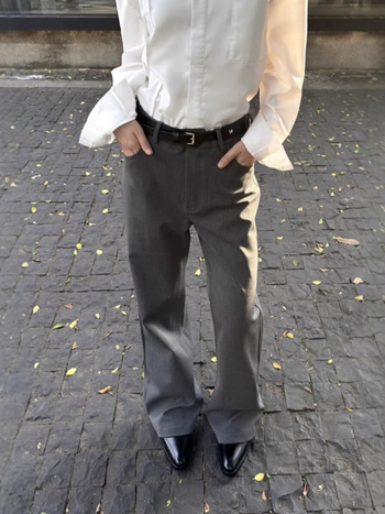 Pantaloni bărbați slim, ușor evazați, din amestec de bumbac, cădere elegantă, pantaloni lungi versatili pentru casual și mers la serviciu