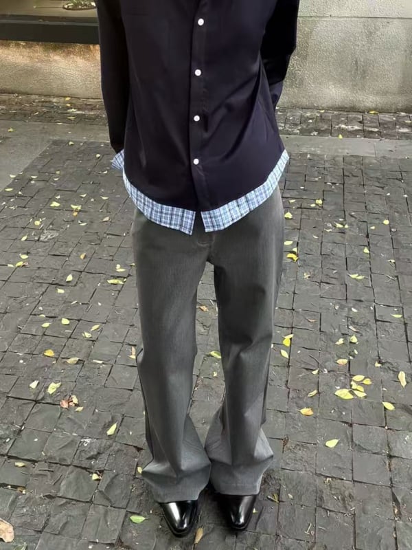 Pantaloni bărbați slim, ușor evazați, din amestec de bumbac, cădere elegantă, pantaloni lungi versatili pentru casual și mers la serviciu