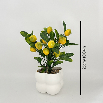 Planta în ghiveci cu fructe artificiale, grilaj pătrat – decor interior