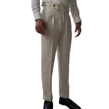 Pantaloni bărbați cu talie înaltă, croială dreaptă, casual, cu cădere a țesăturii, uni, stil costum, lungi, slim-fit