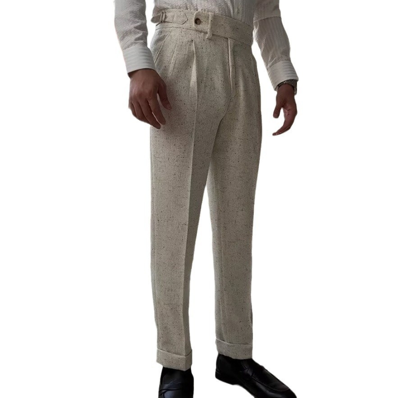 Pantaloni bărbați cu talie înaltă, croială dreaptă, casual, cu cădere a țesăturii, uni, stil costum, lungi, slim-fit