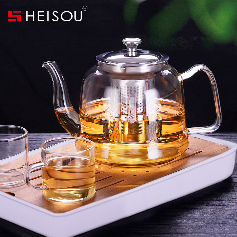 Set Gongfu de ceai cu oală groasă, ceainic din sticlă rezistentă la temperatură cu filtru, pentru uz casnic, set de ceai cu flori