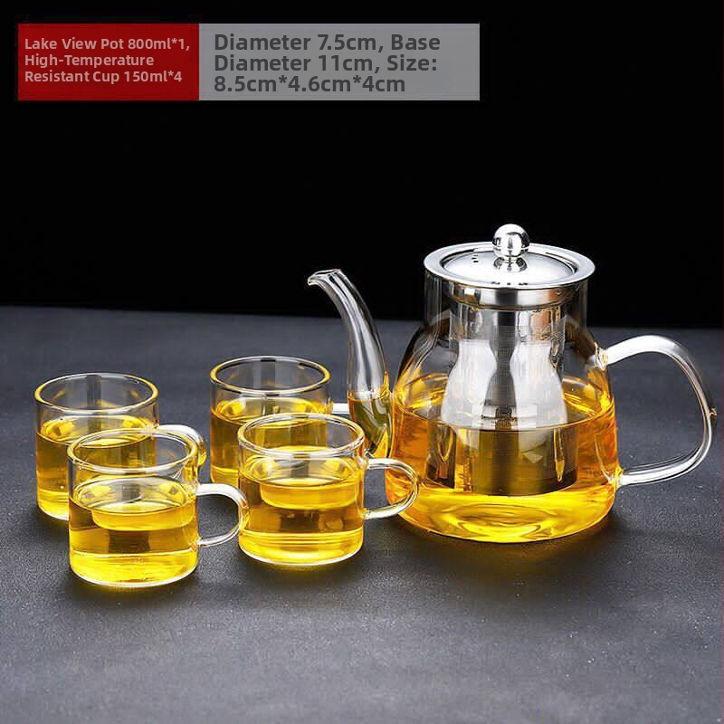 Set Gongfu de ceai cu oală groasă, ceainic din sticlă rezistentă la temperatură cu filtru, pentru uz casnic, set de ceai cu flori