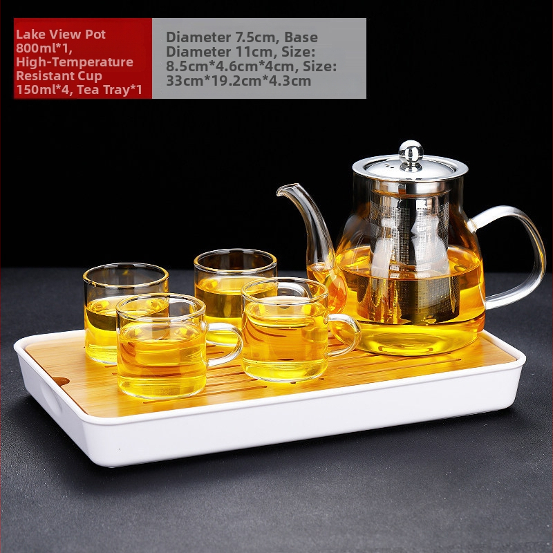 Set Gongfu de ceai cu oală groasă, ceainic din sticlă rezistentă la temperatură cu filtru, pentru uz casnic, set de ceai cu flori