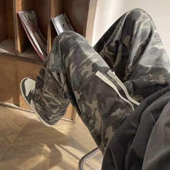 Pantaloni de lucru camuflați pentru bărbați, toamnă-iarnă, stil stradă american, croială dreaptă, picioare late, pantaloni casual sport