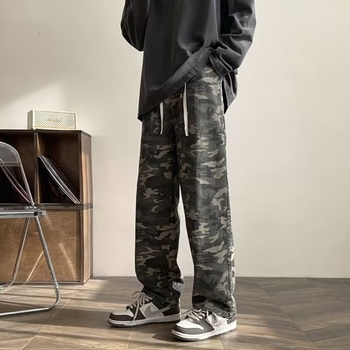 Pantaloni de lucru camuflați pentru bărbați, toamnă-iarnă, stil stradă american, croială dreaptă, picioare late, pantaloni casual sport