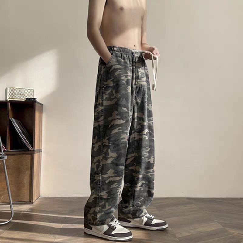 Pantaloni de lucru camuflați pentru bărbați, toamnă-iarnă, stil stradă american, croială dreaptă, picioare late, pantaloni casual sport