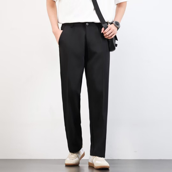 Pantaloni bărbați de primăvară, stil coreean, drapat, croială lejeră – pantaloni casual largi, amestec din bumbac, 75% poliester