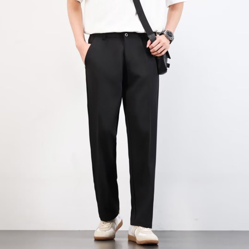 Pantaloni bărbați de primăvară, stil coreean, drapat, croială lejeră – pantaloni casual largi, amestec din bumbac, 75% poliester