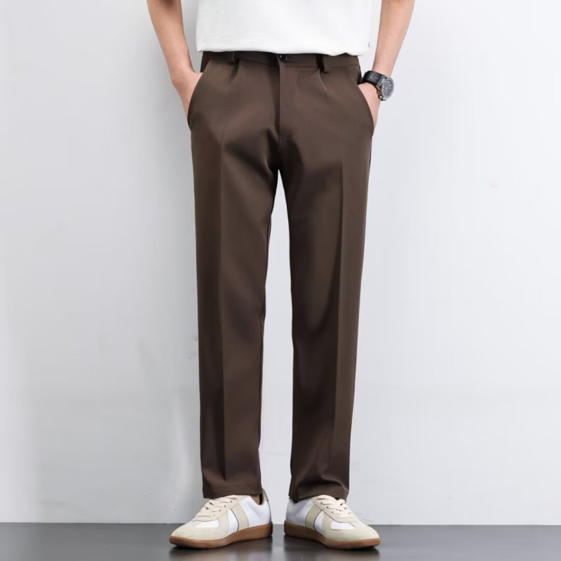 Pantaloni bărbați de primăvară, stil coreean, drapat, croială lejeră – pantaloni casual largi, amestec din bumbac, 75% poliester