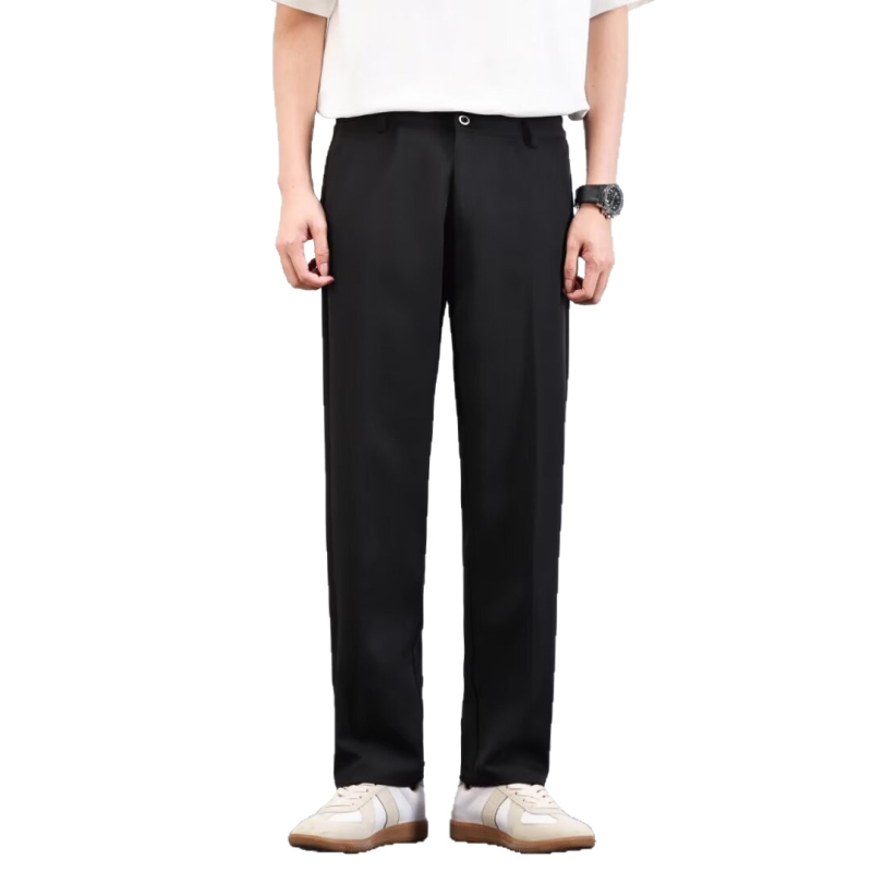 Pantaloni bărbați de primăvară, stil coreean, drapat, croială lejeră – pantaloni casual largi, amestec din bumbac, 75% poliester