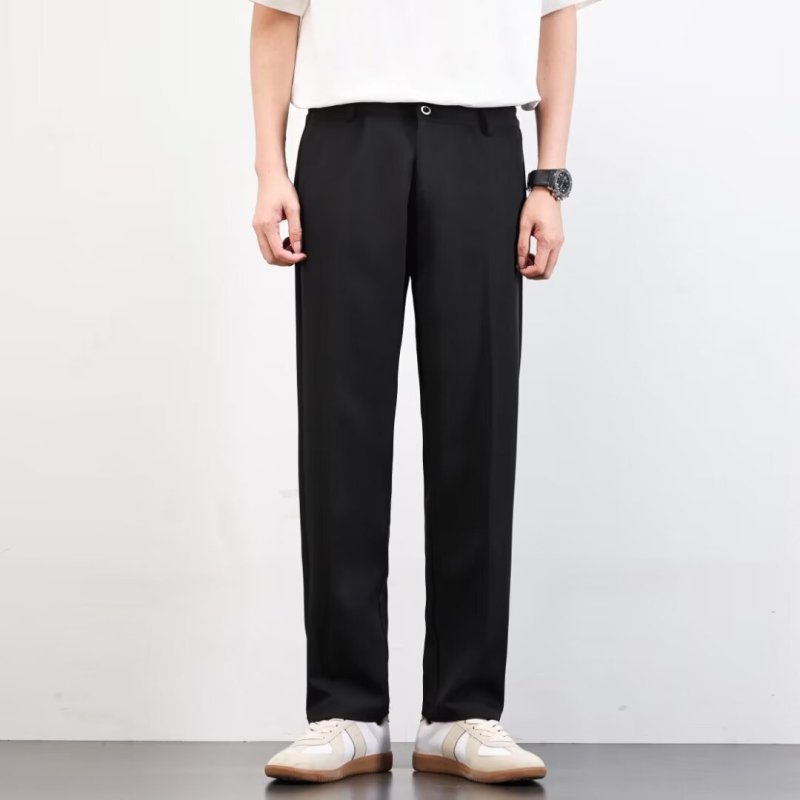 Pantaloni bărbați de primăvară, stil coreean, drapat, croială lejeră – pantaloni casual largi, amestec din bumbac, 75% poliester