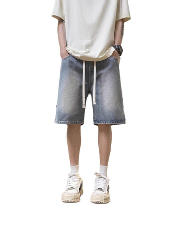 Șorturi denim bărbați 2025 vară, subțiri, uzate, lungime medie, croială lejeră, drept