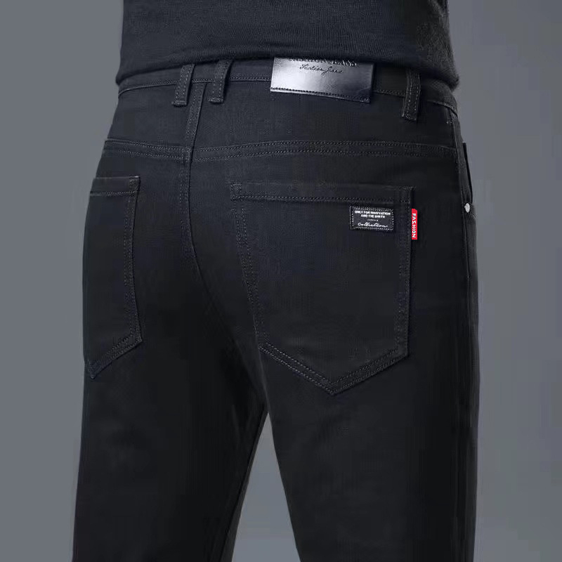 Blugi bărbați elastici, drepti pentru primăvară-toamnă, slim fit, business casual, versatili și durabili, denim spălat