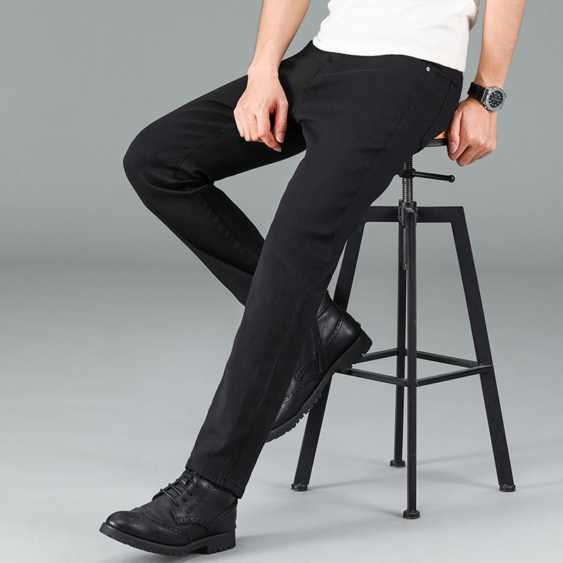 Blugi bărbați elastici, drepti pentru primăvară-toamnă, slim fit, business casual, versatili și durabili, denim spălat