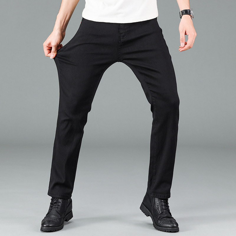 Blugi bărbați elastici, drepti pentru primăvară-toamnă, slim fit, business casual, versatili și durabili, denim spălat