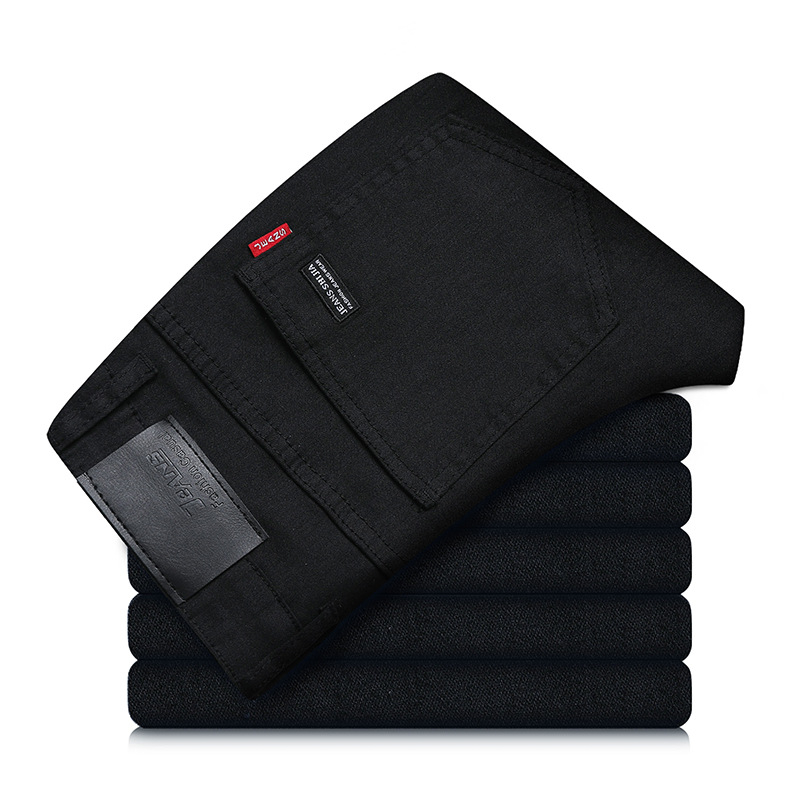 Blugi bărbați elastici, drepti pentru primăvară-toamnă, slim fit, business casual, versatili și durabili, denim spălat