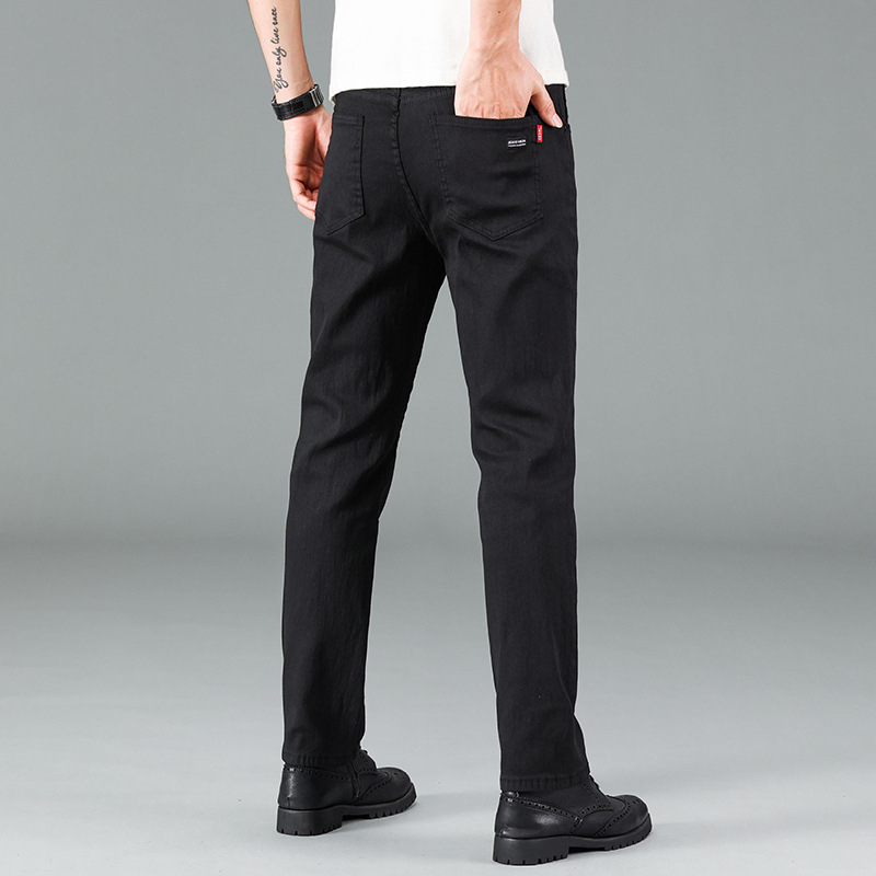 Blugi bărbați elastici, drepti pentru primăvară-toamnă, slim fit, business casual, versatili și durabili, denim spălat
