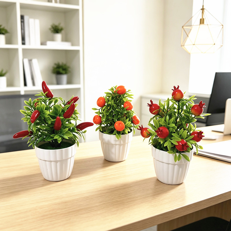 9 bucăți bonsai cu fructe realiste, plantă artificială în ghiveci din spumă pentru decorul casei
