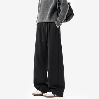 Pantaloni casual din fleece pentru bărbați, talie medie, șnur, culoare solidă, croială dreaptă