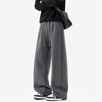 Pantaloni casual din fleece pentru bărbați, talie medie, șnur, culoare solidă, croială dreaptă