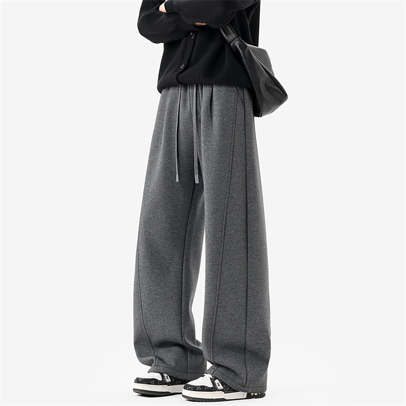 Pantaloni casual din fleece pentru bărbați, talie medie, șnur, culoare solidă, croială dreaptă