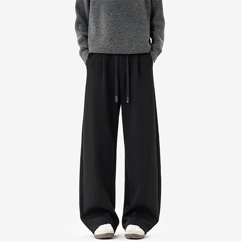 Pantaloni casual din fleece pentru bărbați, talie medie, șnur, culoare solidă, croială dreaptă