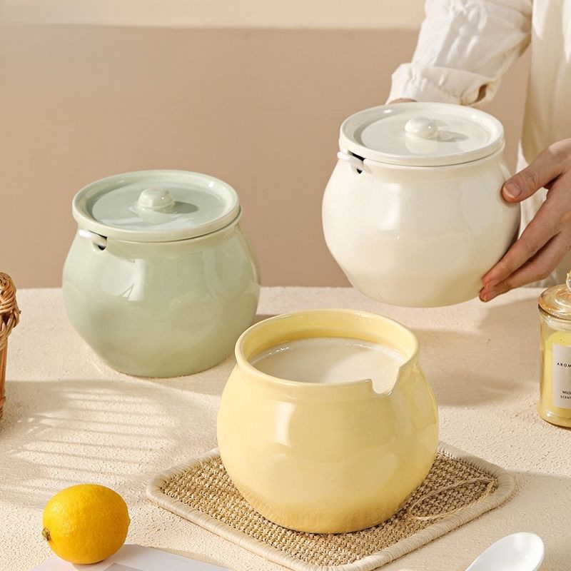 Borcan ceramic pentru untură cu capac, rezistent la temperaturi înalte, capacitate mare de depozitare, recipient pentru condimente de bucătărie și sare, set de 2 piese cu lingură