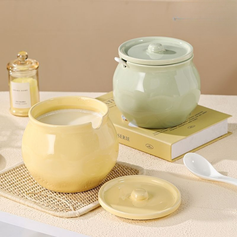 Borcan ceramic pentru untură cu capac, rezistent la temperaturi înalte, capacitate mare de depozitare, recipient pentru condimente de bucătărie și sare, set de 2 piese cu lingură