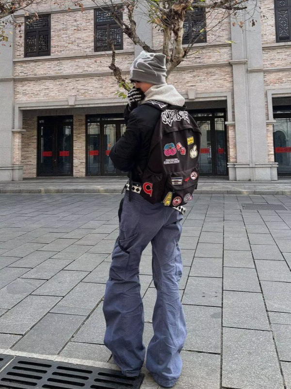 Pantaloni pentru bărbați, stil american retro de lucru, croială dreaptă relaxată, cu mai multe buzunare, pantaloni casual spălați pentru primăvară și toamnă