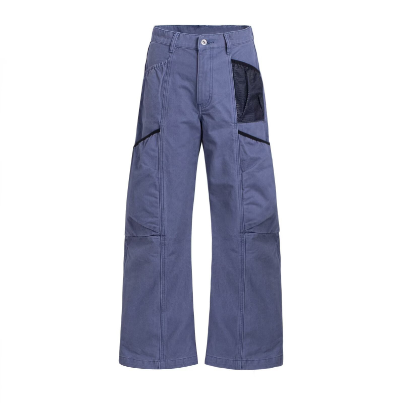 Pantaloni pentru bărbați, stil american retro de lucru, croială dreaptă relaxată, cu mai multe buzunare, pantaloni casual spălați pentru primăvară și toamnă