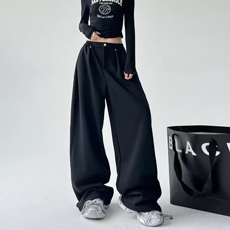 Pantaloni sport gri pentru bărbați, siluetă drapată, lungime până la podea, croială lejeră dreaptă, pentru toamnă-iarnă