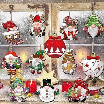 Set de ornamente din lemn pentru brad și decor în casă