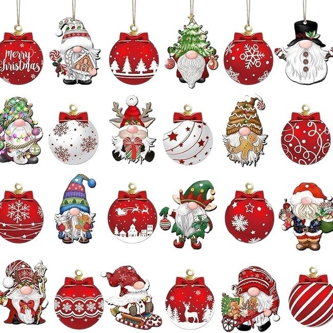 Set de ornamente din lemn pentru brad și decor în casă