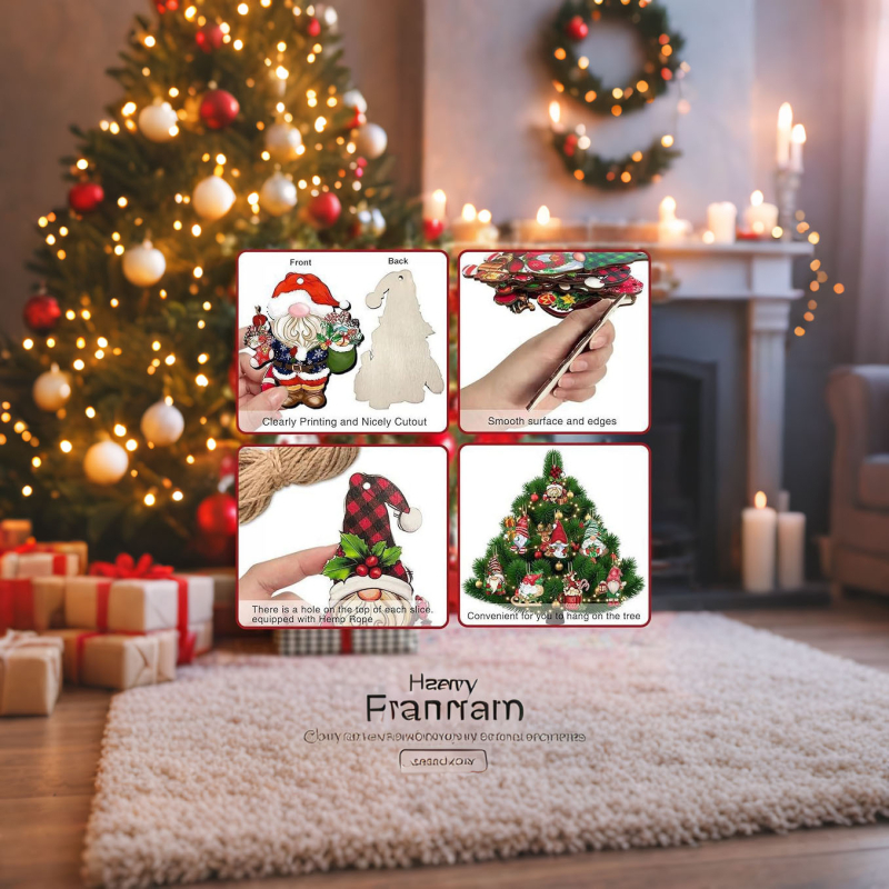 Set de ornamente din lemn pentru brad și decor în casă