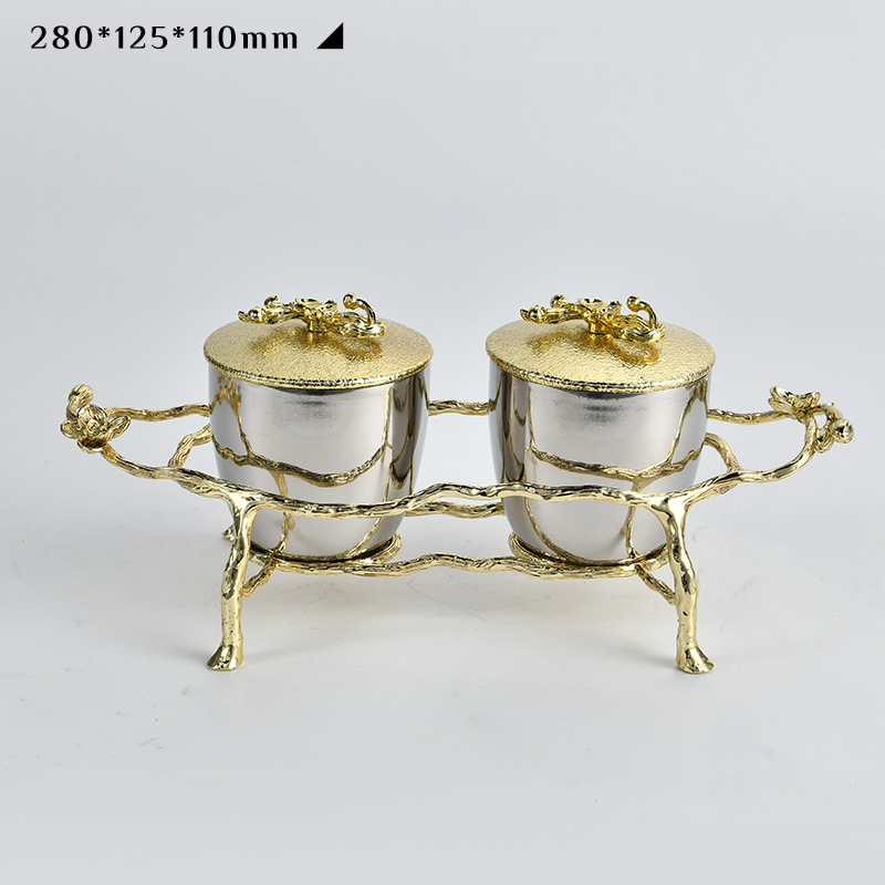 Set de borcane pentru condimente din oțel inox, cu capac, ornament auriu cu floare de prun, cadou elegant