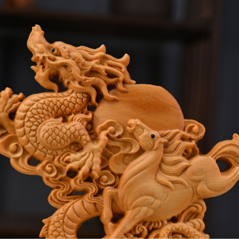 Ornament decorativ din lemn, pește-dragon auriu, Taihang Cliff Cypress, sculptură din rădăcini