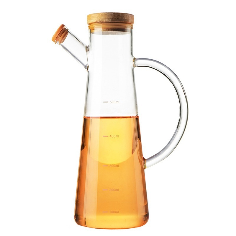 Sticlă de ulei din sticlă cu marcaje de măsurare, sticlă etanșă pentru sos de soia, borcănel pentru condimente, sticlă de ulei de susan, mare cu mâner, sticlă de oțet de bucătărie