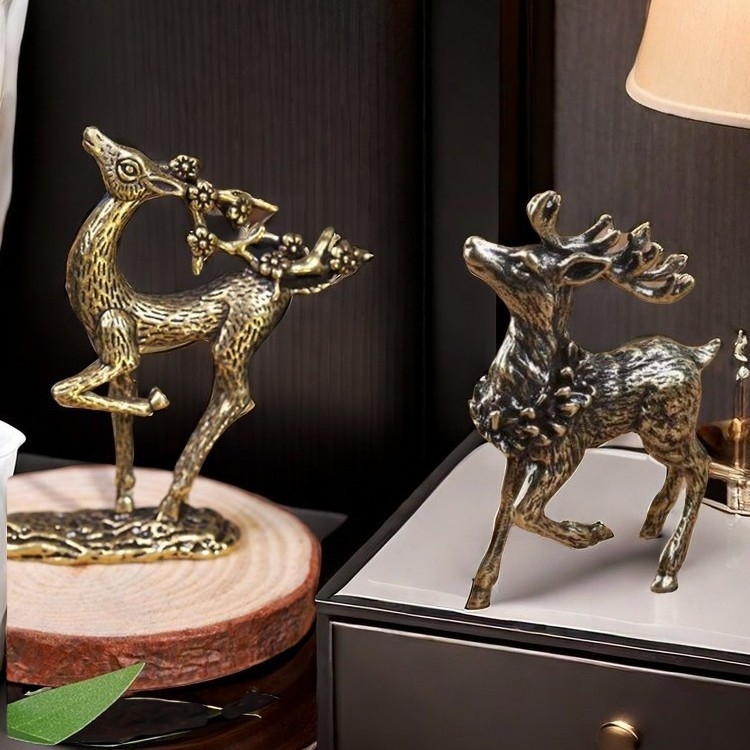 Figurină decorativă din cupru solid pentru ceai, cerbul Sika, capac de ceai, cuțit de ceai, ornament de birou creativ, cadou pentru ceremonia ceaiului
