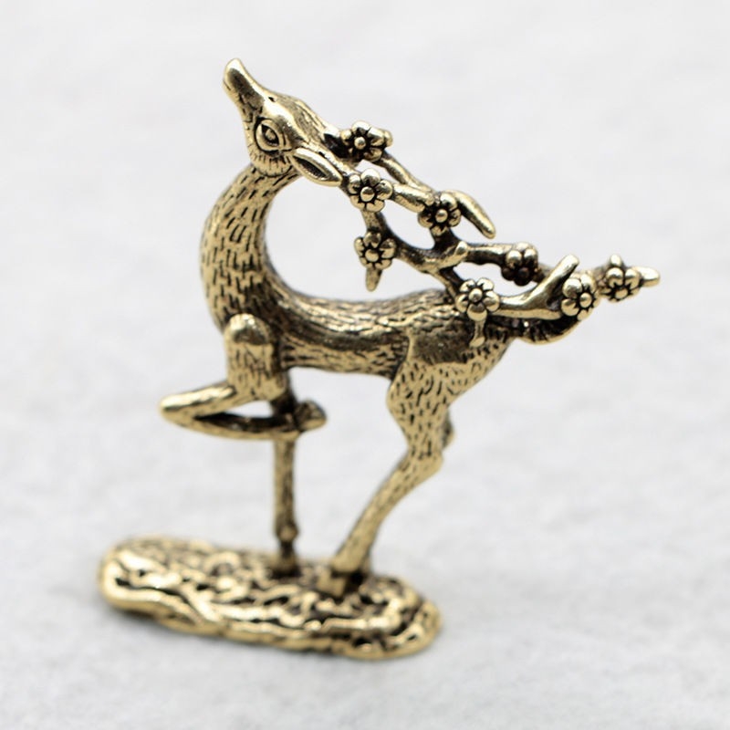 Figurină decorativă din cupru solid pentru ceai, cerbul Sika, capac de ceai, cuțit de ceai, ornament de birou creativ, cadou pentru ceremonia ceaiului