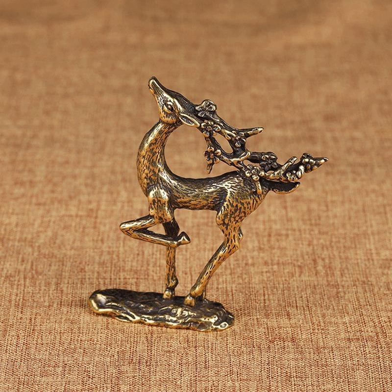 Figurină decorativă din cupru solid pentru ceai, cerbul Sika, capac de ceai, cuțit de ceai, ornament de birou creativ, cadou pentru ceremonia ceaiului