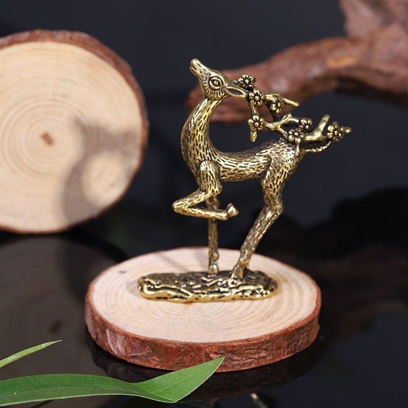 Figurină decorativă din cupru solid pentru ceai, cerbul Sika, capac de ceai, cuțit de ceai, ornament de birou creativ, cadou pentru ceremonia ceaiului