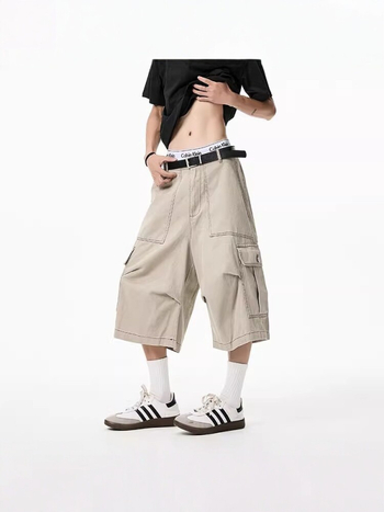 Pantaloni cargo bărbați în stil american, croială lejeră, picior drept, multiple buzunare, casual de vară