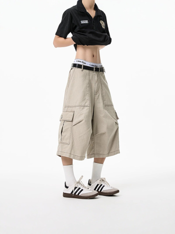Pantaloni cargo bărbați în stil american, croială lejeră, picior drept, multiple buzunare, casual de vară